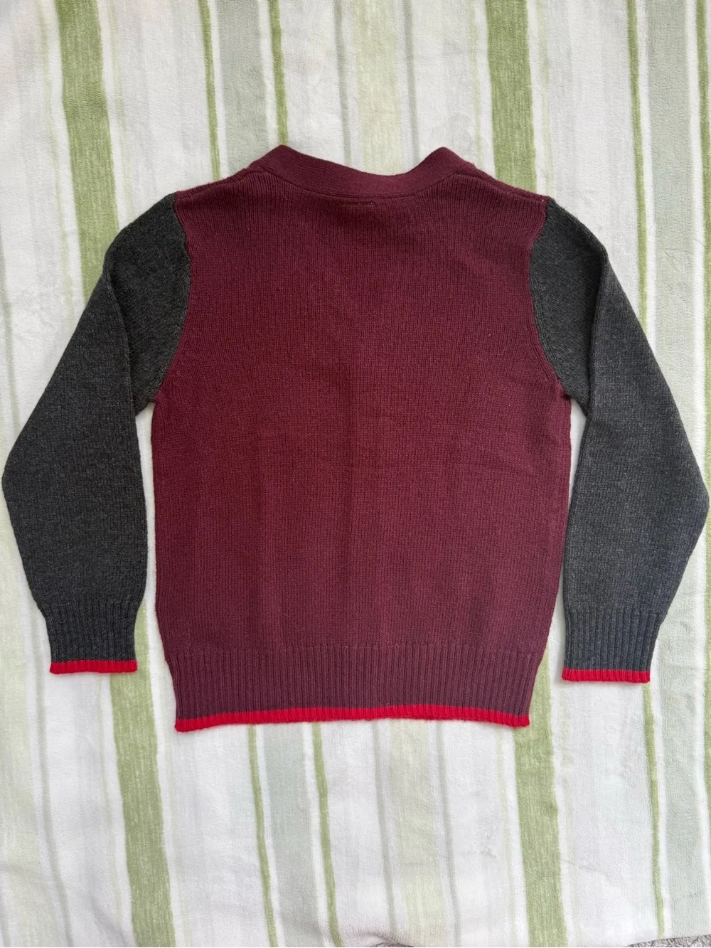 GAP Burgundy & Charcoal Button-Up Cardigan with Red Trim